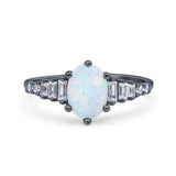 Vintage Style Oval Bridal Wedding Engagement Ring Baguette Simulated Cubic Zirconia 925 Sterling Silver