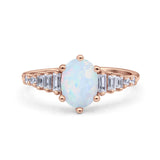 Vintage Style Oval Bridal Wedding Engagement Ring Baguette Simulated Cubic Zirconia 925 Sterling Silver