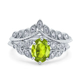 Two Piece Vintage Style Wedding Engagement Bridal Set Ring Band Oval Simulated Cubic Zirconia 925 Sterling Silver