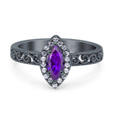 Halo Art Deco Bridal Wedding Engagement Ring Marquise Simulated Cubic Zirconia 925 Sterling Silver