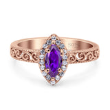 Halo Art Deco Bridal Wedding Engagement Ring Marquise Simulated Cubic Zirconia 925 Sterling Silver