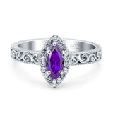 Halo Art Deco Bridal Wedding Engagement Ring Marquise Simulated Cubic Zirconia 925 Sterling Silver
