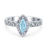Halo Art Deco Bridal Wedding Engagement Ring Marquise Simulated Cubic Zirconia 925 Sterling Silver