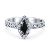 Halo Art Deco Bridal Wedding Engagement Ring Marquise Simulated Cubic Zirconia 925 Sterling Silver