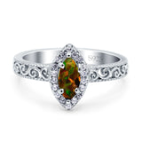 Halo Art Deco Bridal Wedding Engagement Ring Marquise Simulated Cubic Zirconia 925 Sterling Silver