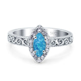 Halo Art Deco Bridal Wedding Engagement Ring Marquise Simulated Cubic Zirconia 925 Sterling Silver