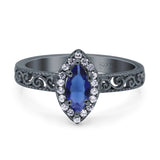 Halo Art Deco Bridal Wedding Engagement Ring Marquise Simulated Cubic Zirconia 925 Sterling Silver