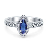 Halo Art Deco Bridal Wedding Engagement Ring Marquise Simulated Cubic Zirconia 925 Sterling Silver