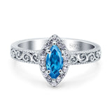Halo Art Deco Bridal Wedding Engagement Ring Marquise Simulated Cubic Zirconia 925 Sterling Silver