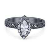 Halo Art Deco Bridal Wedding Engagement Ring Marquise Simulated Cubic Zirconia 925 Sterling Silver