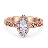 Halo Art Deco Bridal Wedding Engagement Ring Marquise Simulated Cubic Zirconia 925 Sterling Silver