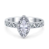 Halo Art Deco Bridal Wedding Engagement Ring Marquise Simulated Cubic Zirconia 925 Sterling Silver