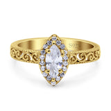 Halo Art Deco Bridal Wedding Engagement Ring Marquise Simulated Cubic Zirconia 925 Sterling Silver