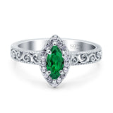 Halo Art Deco Bridal Wedding Engagement Ring Marquise Simulated Cubic Zirconia 925 Sterling Silver
