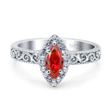 Halo Art Deco Bridal Wedding Engagement Ring Marquise Simulated Cubic Zirconia 925 Sterling Silver
