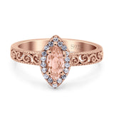 Halo Art Deco Bridal Wedding Engagement Ring Marquise Simulated Cubic Zirconia 925 Sterling Silver