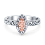 Halo Art Deco Bridal Wedding Engagement Ring Marquise Simulated Cubic Zirconia 925 Sterling Silver