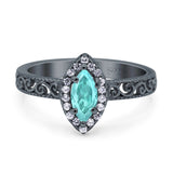 Halo Art Deco Bridal Wedding Engagement Ring Marquise Simulated Cubic Zirconia 925 Sterling Silver