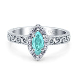 Halo Art Deco Bridal Wedding Engagement Ring Marquise Simulated Cubic Zirconia 925 Sterling Silver