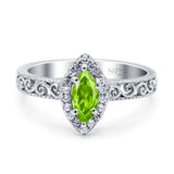Halo Art Deco Bridal Wedding Engagement Ring Marquise Simulated Cubic Zirconia 925 Sterling Silver