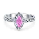 Halo Art Deco Bridal Wedding Engagement Ring Marquise Simulated Cubic Zirconia 925 Sterling Silver