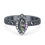 Halo Art Deco Bridal Wedding Engagement Ring Marquise Simulated Cubic Zirconia 925 Sterling Silver