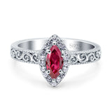 Halo Art Deco Bridal Wedding Engagement Ring Marquise Simulated Cubic Zirconia 925 Sterling Silver