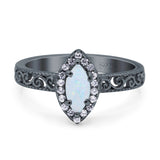 Halo Art Deco Bridal Wedding Engagement Ring Marquise Simulated Cubic Zirconia 925 Sterling Silver