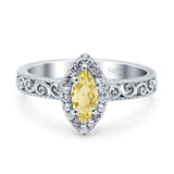 Halo Art Deco Bridal Wedding Engagement Ring Marquise Simulated Cubic Zirconia 925 Sterling Silver