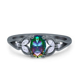 Oval Art Deco Bridal Wedding Engagement Ring Marquise Round Simulated Cubic Zirconia 925 Sterling Silver