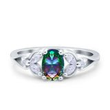 Oval Art Deco Bridal Wedding Engagement Ring Marquise Round Simulated Cubic Zirconia 925 Sterling Silver