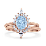 Two Piece Vintage Style Art Deco Wedding Bridal Set Ring Band Oval Simulated Cubic Zirconia 925 Sterling Silver