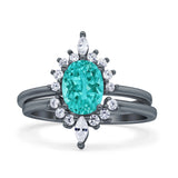 Two Piece Vintage Style Art Deco Wedding Bridal Set Ring Band Oval Simulated Cubic Zirconia 925 Sterling Silver