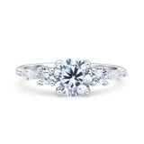 Art Deco Five Stone Engagement Bridal Ring Round Simulated Cubic Zirconia 925 Sterling Silver