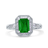 Art Deco Emerald Cut Wedding Bridal Ring Simulated Cubic Zirconia 925 Sterling Silver