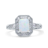 Art Deco Emerald Cut Wedding Bridal Ring Simulated Cubic Zirconia 925 Sterling Silver