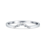 V Curve Baguette Band Eternity Ring Wedding Round Simulated Cubic Zirconia 925 Sterling Silver