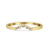 V Curve Baguette Band Eternity Ring Wedding Round Simulated Cubic Zirconia 925 Sterling Silver