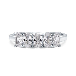 Half Eternity Ring Wedding Engagement Band Oval Simulated Cubic Zirconia 925 Sterling Silver