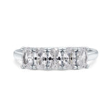 Half Eternity Ring Wedding Engagement Band Oval Simulated Cubic Zirconia 925 Sterling Silver