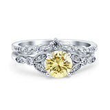 Two Piece Vintage Style Wedding Bridal Set Ring Band Round Simulated Cubic Zirconia 925 Sterling Silver