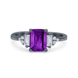 Emerald Cut Art Deco Bridal Wedding Engagement Ring Baguette Simulated Cubic Zirconia 925 Sterling Silver