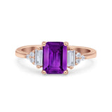 Emerald Cut Art Deco Bridal Wedding Engagement Ring Baguette Simulated Cubic Zirconia 925 Sterling Silver