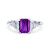 Emerald Cut Art Deco Bridal Wedding Engagement Ring Baguette Simulated Cubic Zirconia 925 Sterling Silver