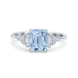 Emerald Cut Art Deco Bridal Wedding Engagement Ring Baguette Simulated Cubic Zirconia 925 Sterling Silver