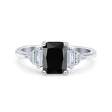 Emerald Cut Art Deco Bridal Wedding Engagement Ring Baguette Simulated Cubic Zirconia 925 Sterling Silver
