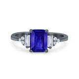 Emerald Cut Art Deco Bridal Wedding Engagement Ring Baguette Simulated Cubic Zirconia 925 Sterling Silver