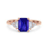 Emerald Cut Art Deco Bridal Wedding Engagement Ring Baguette Simulated Cubic Zirconia 925 Sterling Silver