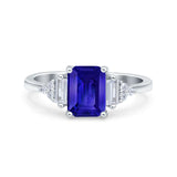 Emerald Cut Art Deco Bridal Wedding Engagement Ring Baguette Simulated Cubic Zirconia 925 Sterling Silver