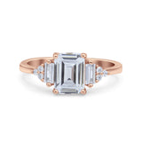 Emerald Cut Art Deco Bridal Wedding Engagement Ring Baguette Simulated Cubic Zirconia 925 Sterling Silver